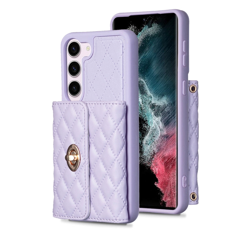 For Samsung Galaxy S23 5G Horizontal Metal Buckle Wallet Rhombic Leather Phone Case