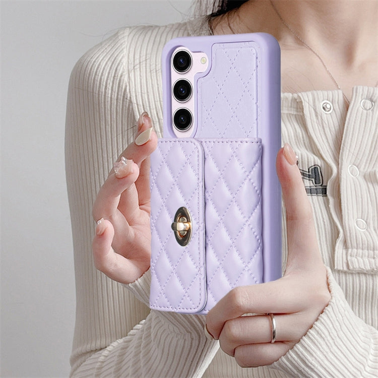 For Samsung Galaxy S23 5G Horizontal Metal Buckle Wallet Rhombic Leather Phone Case