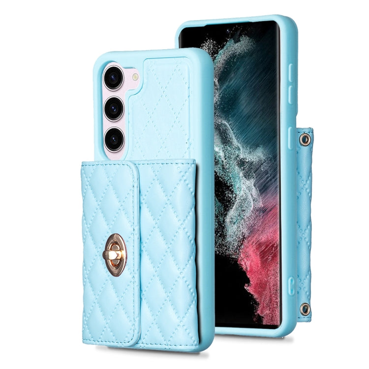 For Samsung Galaxy S23 5G Horizontal Metal Buckle Wallet Rhombic Leather Phone Case