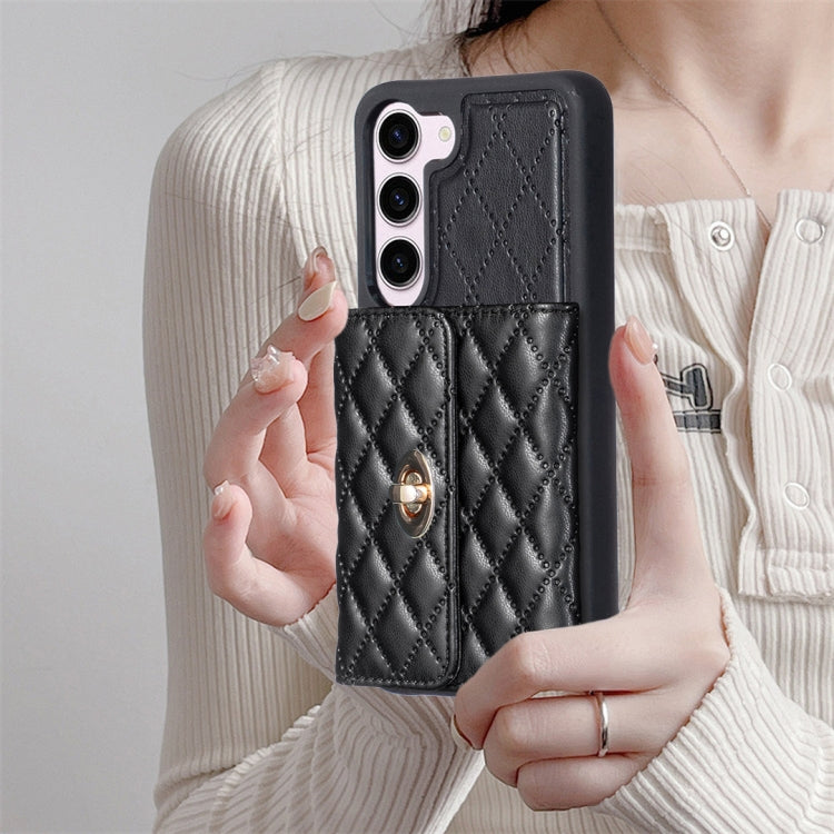 For Samsung Galaxy S23 5G Horizontal Metal Buckle Wallet Rhombic Leather Phone Case