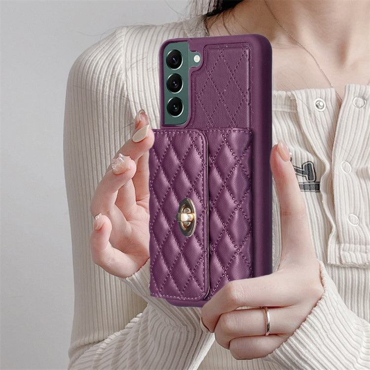 For Samsung Galaxy S22+ 5G Horizontal Metal Buckle Wallet Rhombic Leather Phone Case