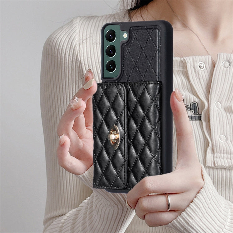 For Samsung Galaxy S22+ 5G Horizontal Metal Buckle Wallet Rhombic Leather Phone Case