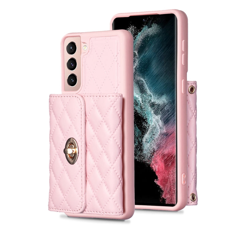 For Samsung Galaxy S21 5G Horizontal Metal Buckle Wallet Rhombic Leather Phone Case