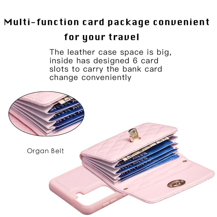 For Samsung Galaxy S21 5G Horizontal Metal Buckle Wallet Rhombic Leather Phone Case
