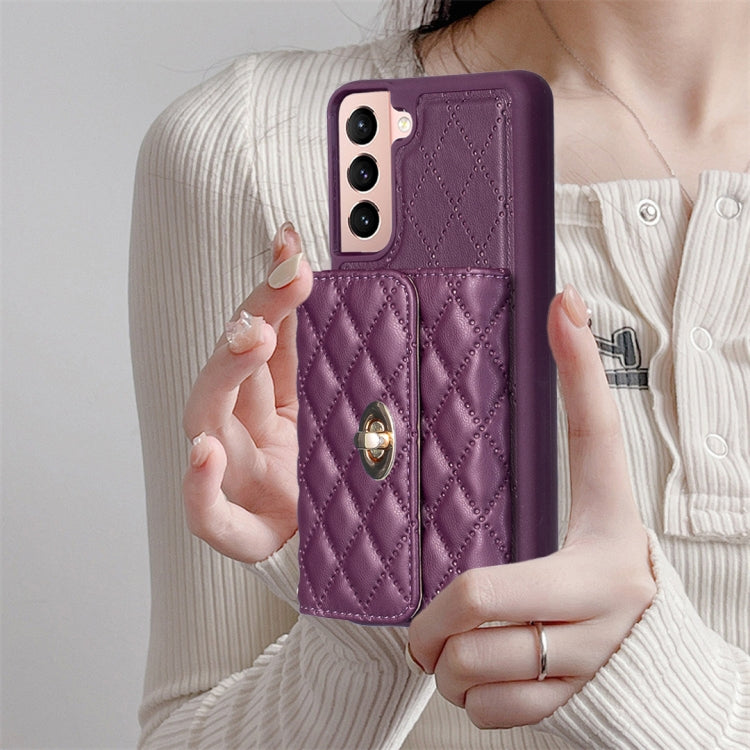 For Samsung Galaxy S21 5G Horizontal Metal Buckle Wallet Rhombic Leather Phone Case