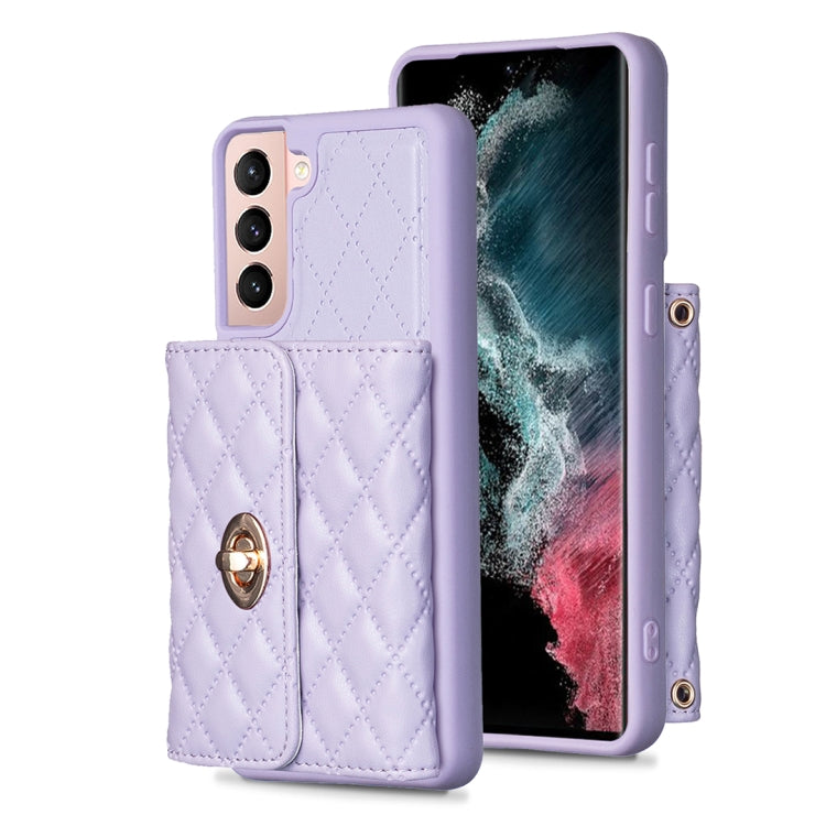 For Samsung Galaxy S21 5G Horizontal Metal Buckle Wallet Rhombic Leather Phone Case