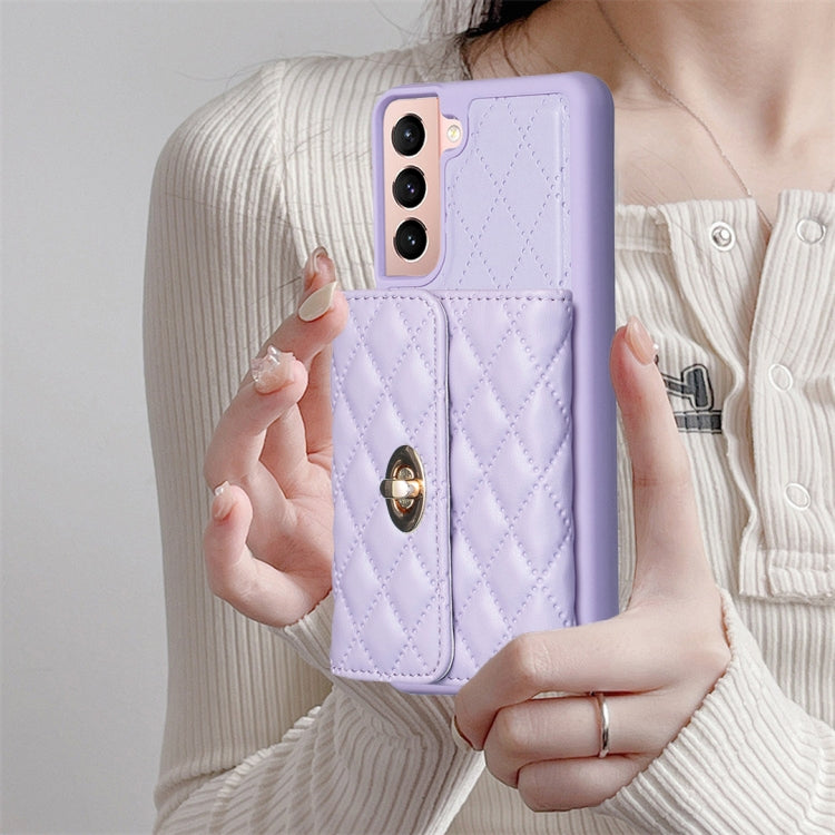 For Samsung Galaxy S21 5G Horizontal Metal Buckle Wallet Rhombic Leather Phone Case