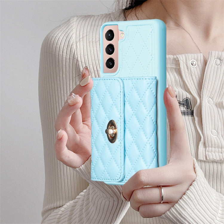 For Samsung Galaxy S21 5G Horizontal Metal Buckle Wallet Rhombic Leather Phone Case