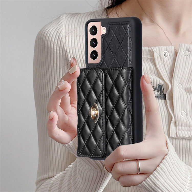 For Samsung Galaxy S21 5G Horizontal Metal Buckle Wallet Rhombic Leather Phone Case