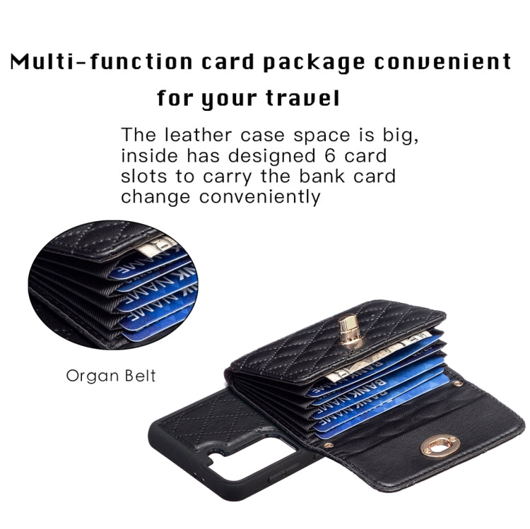 For Samsung Galaxy S21+ 5G Horizontal Metal Buckle Wallet Rhombic Leather Phone Case