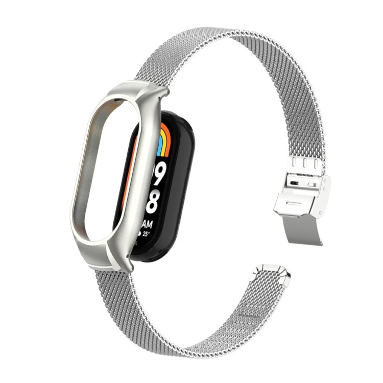 For Xiaomi Mi Band 8 Integrated Metal Case + Steel Mesh Slip Buckle Watch Band