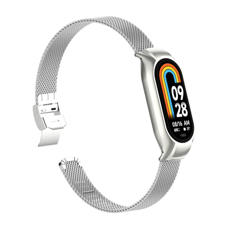 For Xiaomi Mi Band 8 Integrated Metal Case + Steel Mesh Slip Buckle Watch Band