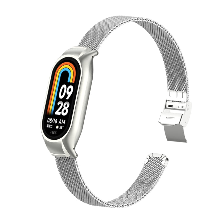 For Xiaomi Mi Band 8 Integrated Metal Case + Steel Mesh Slip Buckle Watch Band