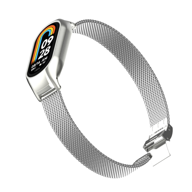 For Xiaomi Mi Band 8 Integrated Metal Case + Steel Mesh Slip Buckle Watch Band