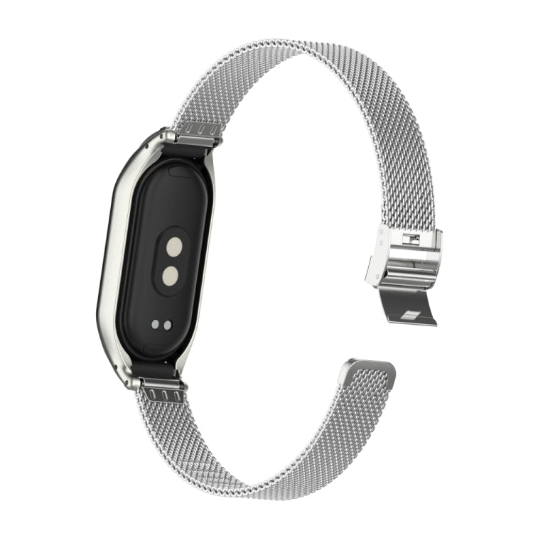 For Xiaomi Mi Band 8 Integrated Metal Case + Steel Mesh Slip Buckle Watch Band