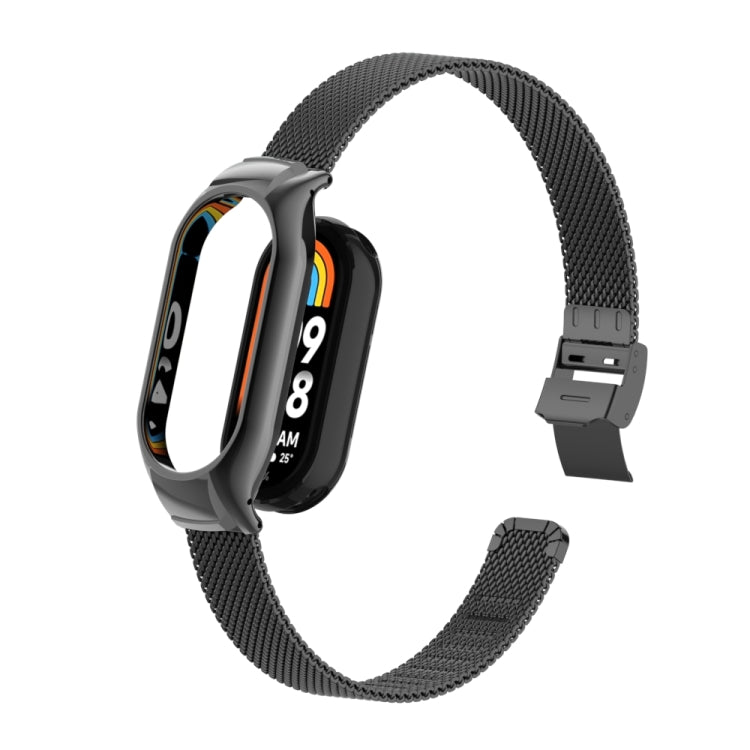 For Xiaomi Mi Band 8 Integrated Metal Case + Steel Mesh Slip Buckle Watch Band