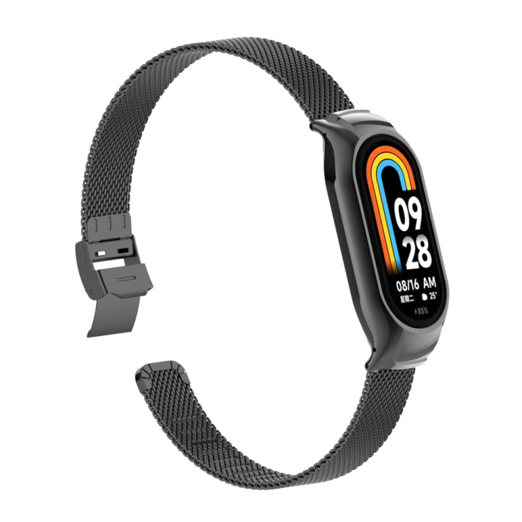 For Xiaomi Mi Band 8 Integrated Metal Case + Steel Mesh Slip Buckle Watch Band