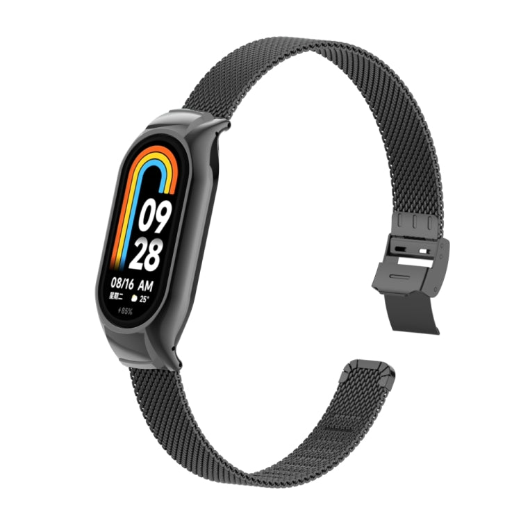 For Xiaomi Mi Band 8 Integrated Metal Case + Steel Mesh Slip Buckle Watch Band