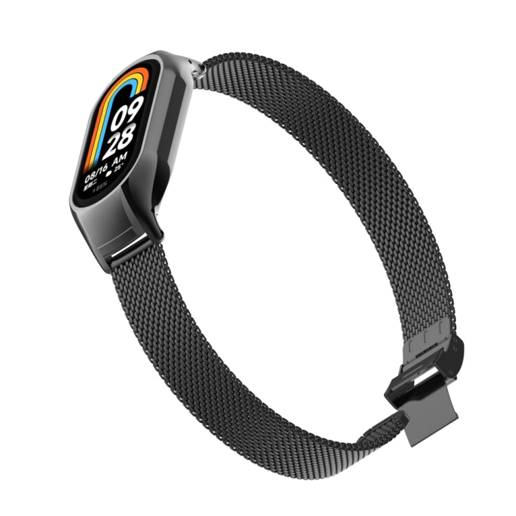 For Xiaomi Mi Band 8 Integrated Metal Case + Steel Mesh Slip Buckle Watch Band