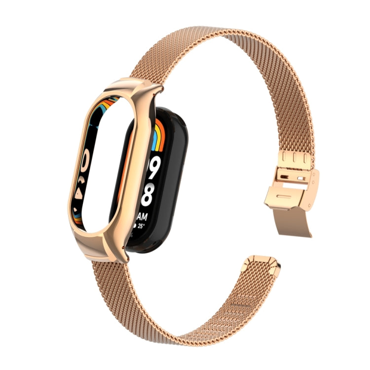 For Xiaomi Mi Band 8 Integrated Metal Case + Steel Mesh Slip Buckle Watch Band