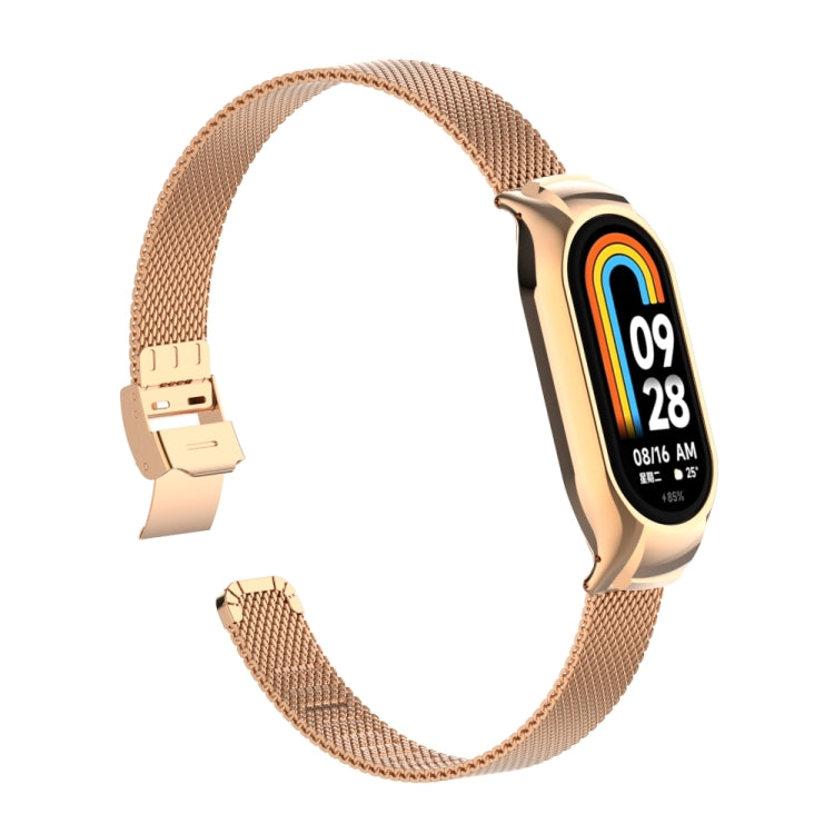 For Xiaomi Mi Band 8 Integrated Metal Case + Steel Mesh Slip Buckle Watch Band