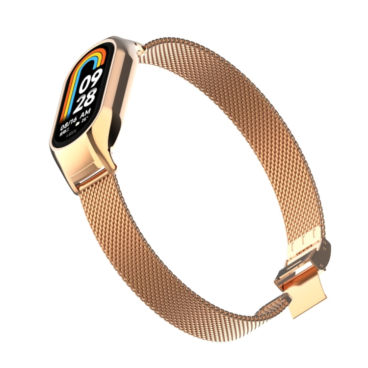 For Xiaomi Mi Band 8 Integrated Metal Case + Steel Mesh Slip Buckle Watch Band