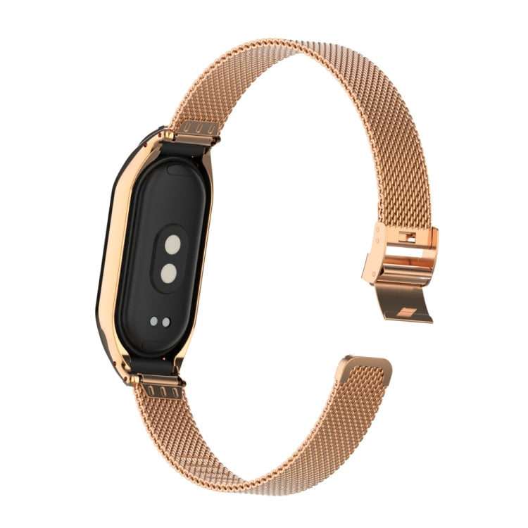 For Xiaomi Mi Band 8 Integrated Metal Case + Steel Mesh Slip Buckle Watch Band