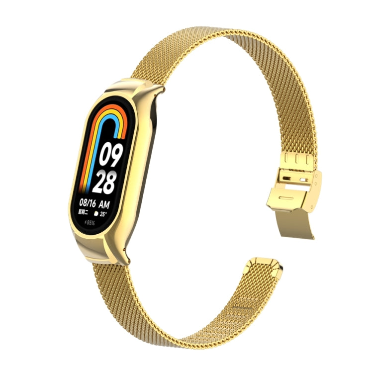 For Xiaomi Mi Band 8 Integrated Metal Case + Steel Mesh Slip Buckle Watch Band