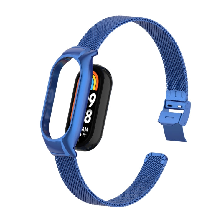 For Xiaomi Mi Band 8 Integrated Metal Case + Steel Mesh Slip Buckle Watch Band