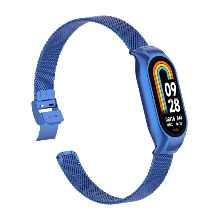 For Xiaomi Mi Band 8 Integrated Metal Case + Steel Mesh Slip Buckle Watch Band