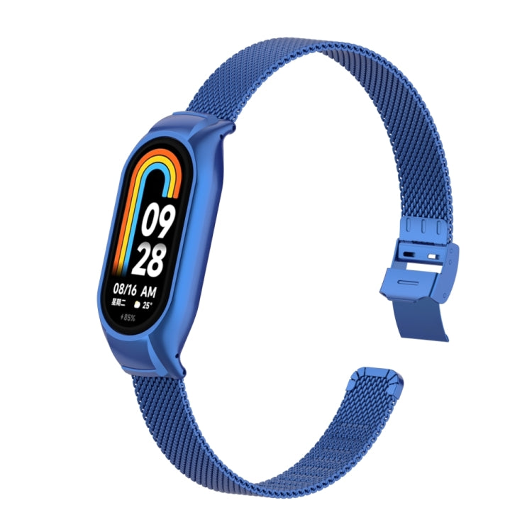 For Xiaomi Mi Band 8 Integrated Metal Case + Steel Mesh Slip Buckle Watch Band