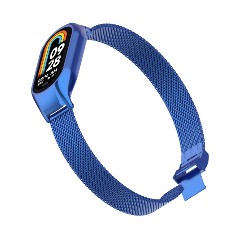 For Xiaomi Mi Band 8 Integrated Metal Case + Steel Mesh Slip Buckle Watch Band