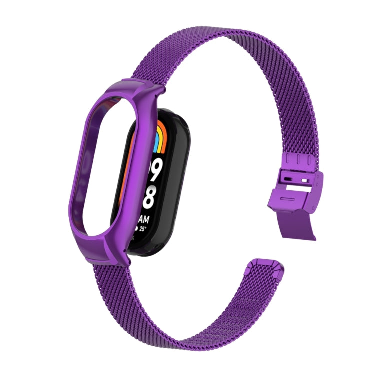 For Xiaomi Mi Band 8 Integrated Metal Case + Steel Mesh Slip Buckle Watch Band