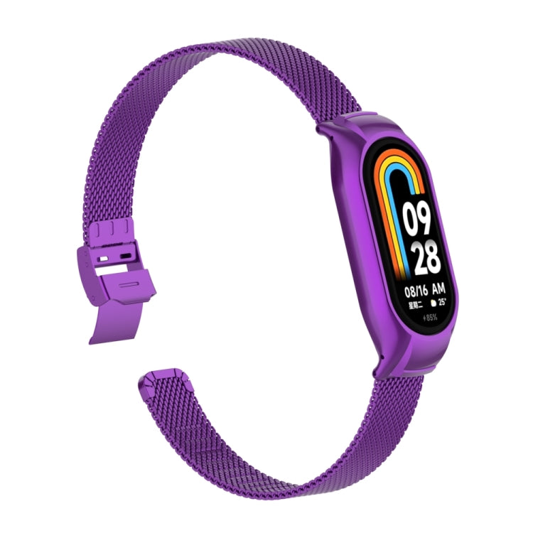 For Xiaomi Mi Band 8 Integrated Metal Case + Steel Mesh Slip Buckle Watch Band