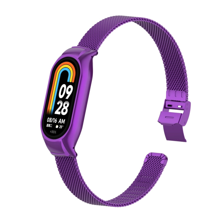 For Xiaomi Mi Band 8 Integrated Metal Case + Steel Mesh Slip Buckle Watch Band