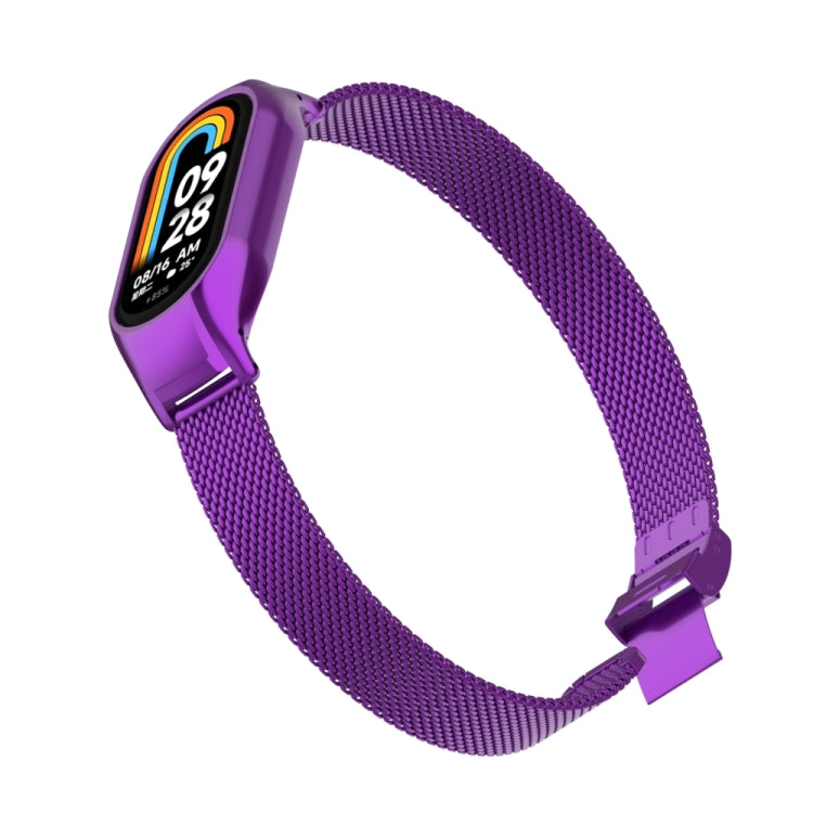 For Xiaomi Mi Band 8 Integrated Metal Case + Steel Mesh Slip Buckle Watch Band