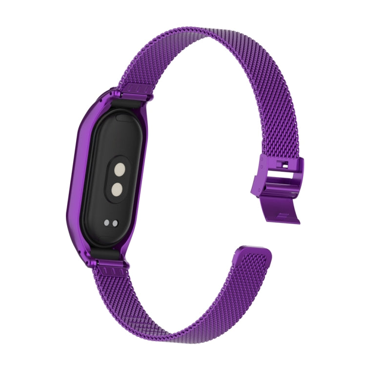 For Xiaomi Mi Band 8 Integrated Metal Case + Steel Mesh Slip Buckle Watch Band