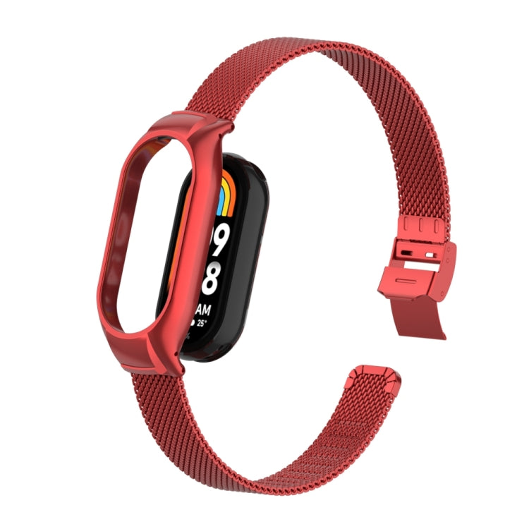 For Xiaomi Mi Band 8 Integrated Metal Case + Steel Mesh Slip Buckle Watch Band