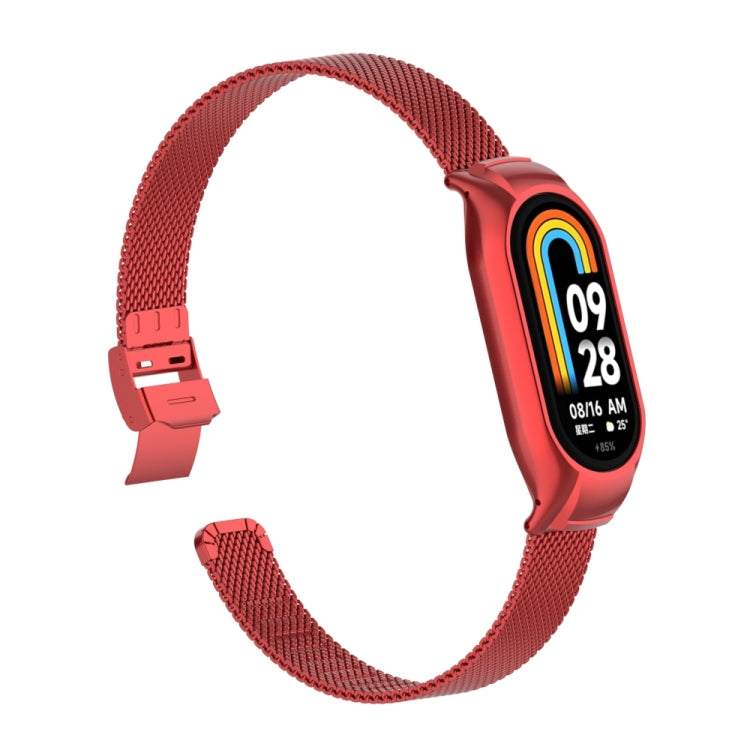 For Xiaomi Mi Band 8 Integrated Metal Case + Steel Mesh Slip Buckle Watch Band
