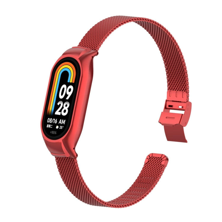 For Xiaomi Mi Band 8 Integrated Metal Case + Steel Mesh Slip Buckle Watch Band