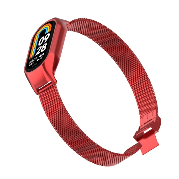 For Xiaomi Mi Band 8 Integrated Metal Case + Steel Mesh Slip Buckle Watch Band