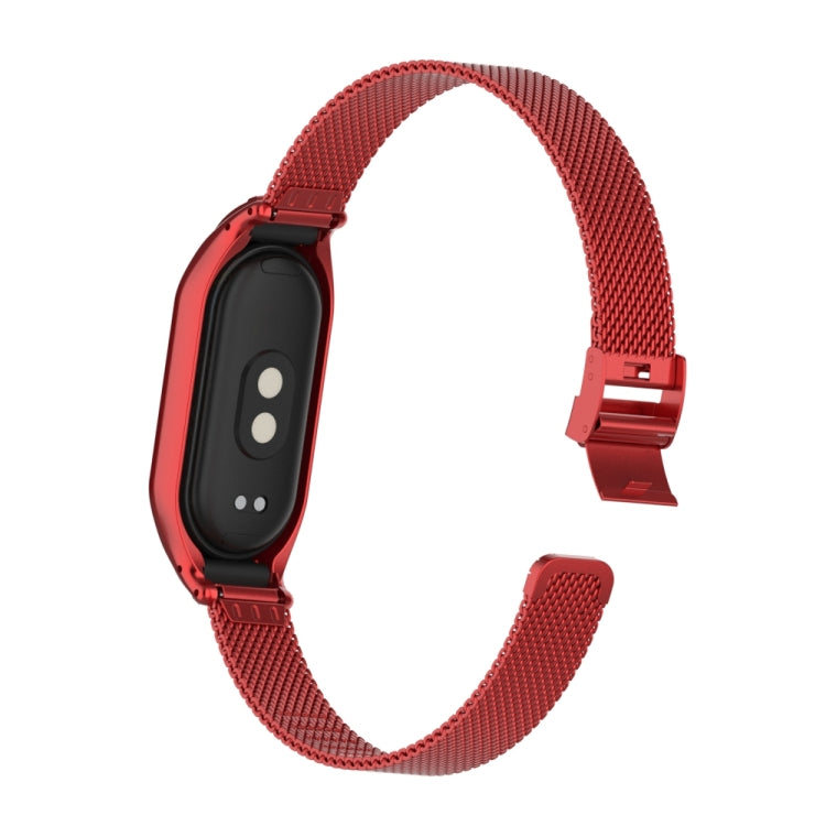 For Xiaomi Mi Band 8 Integrated Metal Case + Steel Mesh Slip Buckle Watch Band
