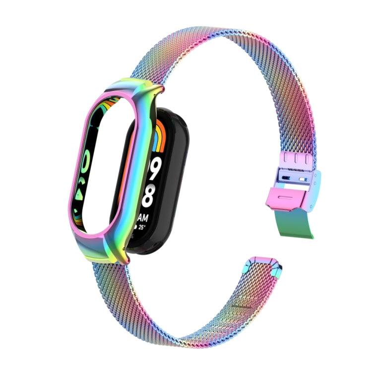 For Xiaomi Mi Band 8 Integrated Metal Case + Steel Mesh Slip Buckle Watch Band