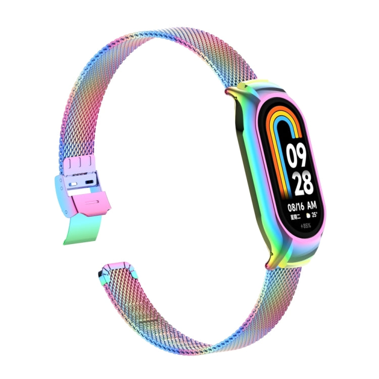 For Xiaomi Mi Band 8 Integrated Metal Case + Steel Mesh Slip Buckle Watch Band