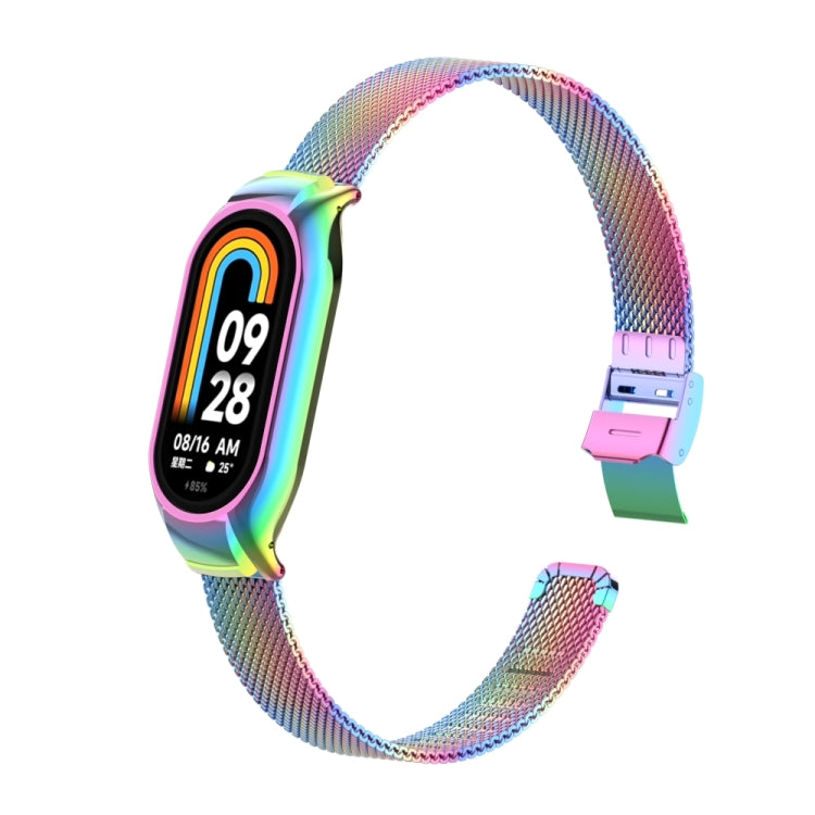 For Xiaomi Mi Band 8 Integrated Metal Case + Steel Mesh Slip Buckle Watch Band