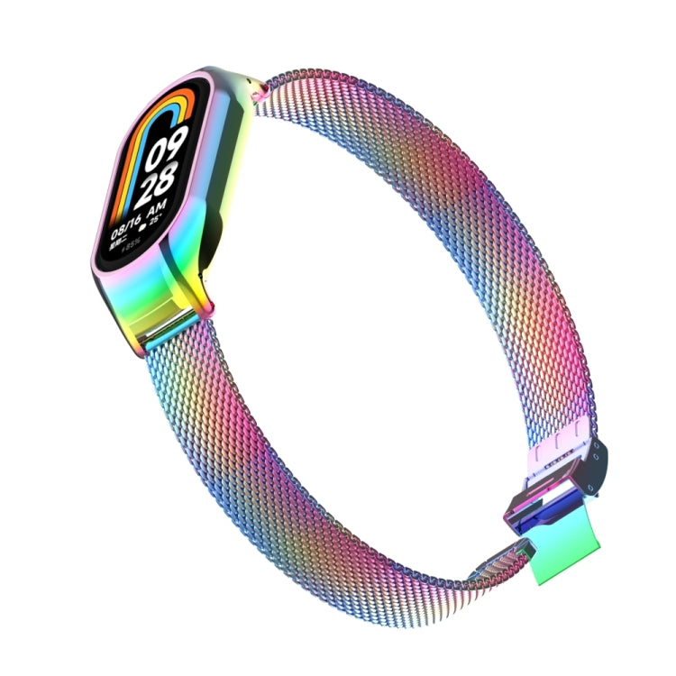 For Xiaomi Mi Band 8 Integrated Metal Case + Steel Mesh Slip Buckle Watch Band