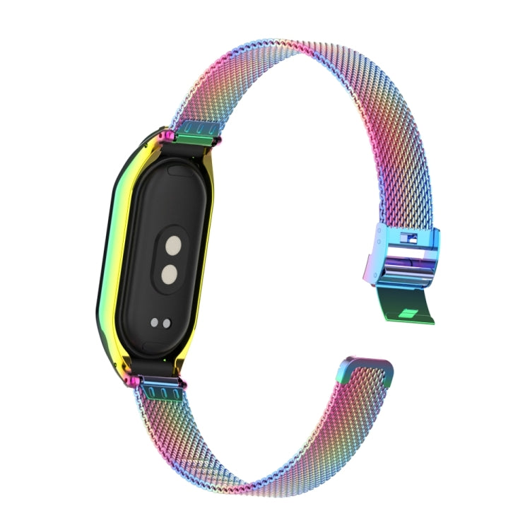 For Xiaomi Mi Band 8 Integrated Metal Case + Steel Mesh Slip Buckle Watch Band