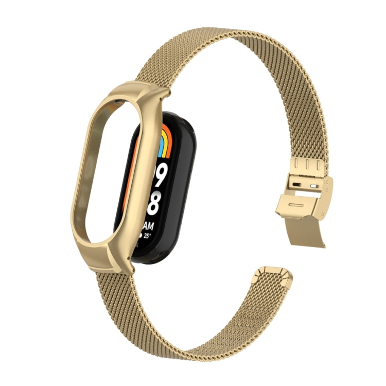 For Xiaomi Mi Band 8 Integrated Metal Case + Steel Mesh Slip Buckle Watch Band