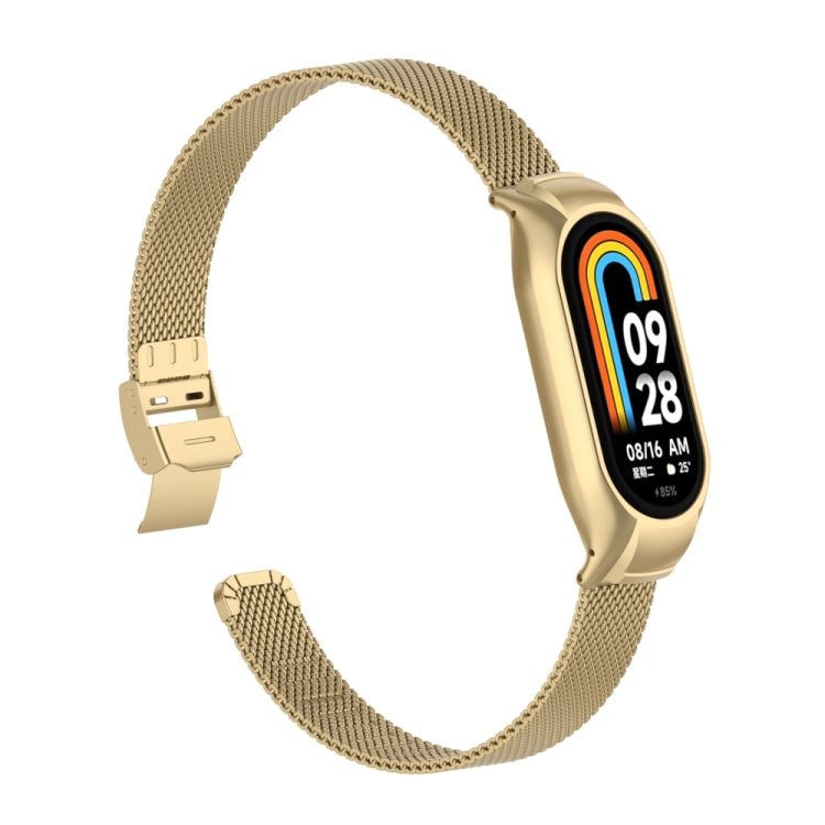 For Xiaomi Mi Band 8 Integrated Metal Case + Steel Mesh Slip Buckle Watch Band