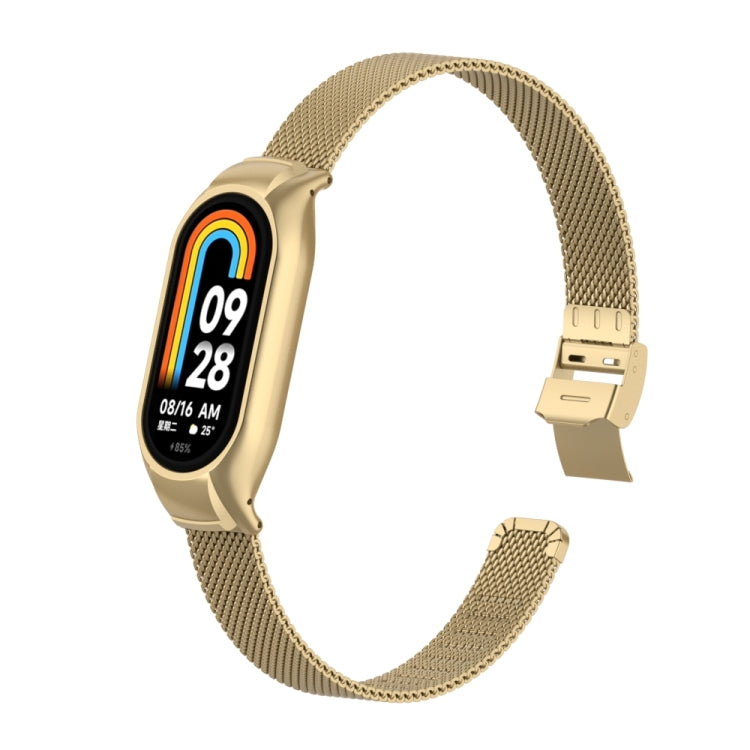 For Xiaomi Mi Band 8 Integrated Metal Case + Steel Mesh Slip Buckle Watch Band